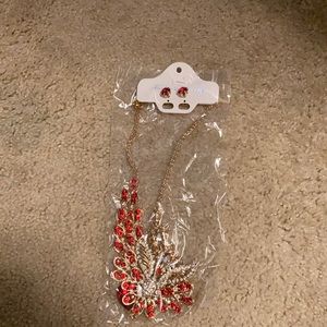 Red necklace with earrings,brand new
